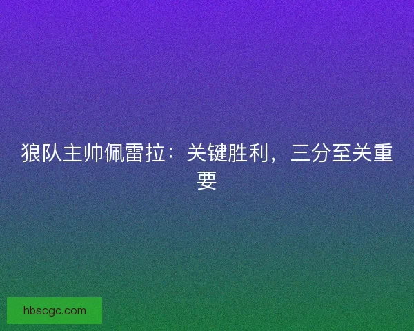 狼队主帅佩雷拉:关键胜利,三分至关重要 狼队主帅佩雷拉:关键胜利,三分至关重要