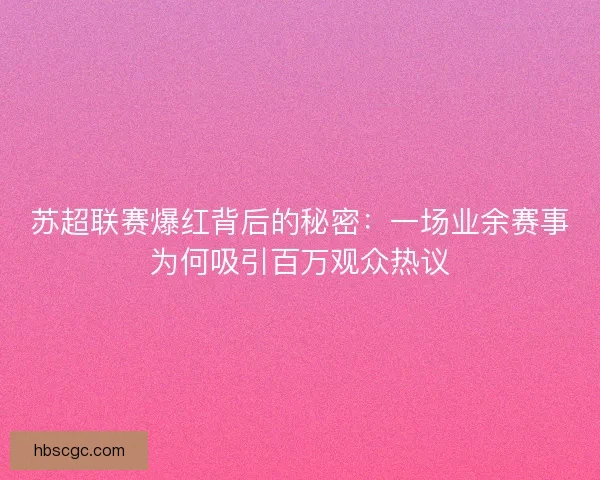 苏超联赛爆红背后的秘密:一场业余赛事为何吸引百万观众热议 苏超联赛爆红背后的秘密:一场业余赛事为何吸引百万观众热议